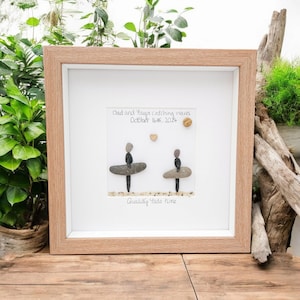 Surfers Gift Beach Lovers Personalised Pebble Picture , Surfing, Luxury Beach Decor, Family and Engagement Gift Framed Art bild 4