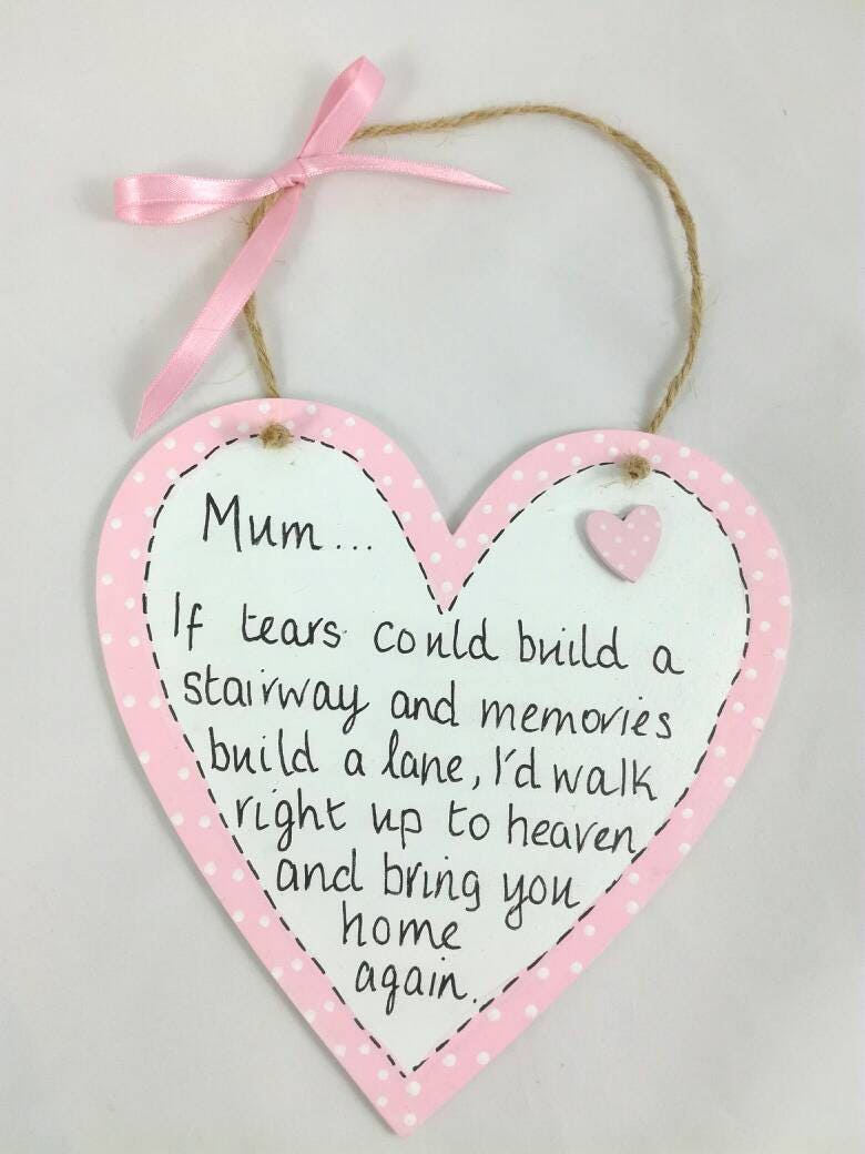 Mum memory sympathy heart shaped wood plaque personalised with Etsy
