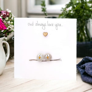 Carte d'anniversaire de mariage personnalisée carte femme mari je t'aime chouette hiboux galets art photo que vous pouvez encadrer
