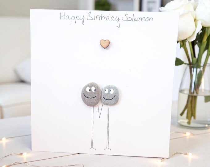 Birthday Card Him Her Personalised Pebble Picture Art Husband Wife Boyfriend Friends Family Handmade