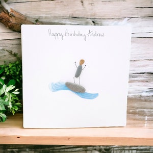 Carte de surfeurs, anniversaire de famille, amis, art, surf, plage, amoureux, personnalisé, art, galets, photo, surfeur