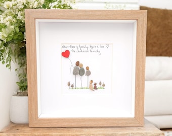 Family Pebble Art Framed Personalised Gift For Her, Gift For Him, New Home Mum, Dad Premuim Frame with glass front