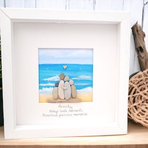 Family Gift New Home Framed Watercolour, Acrylic Pebble Picture Mothers Day Gift Beach Holiday Personalised Holiday Memories Art