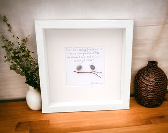 Friends Gift Framed Pebble Art Personalised Picture, Friend Leaving Gift