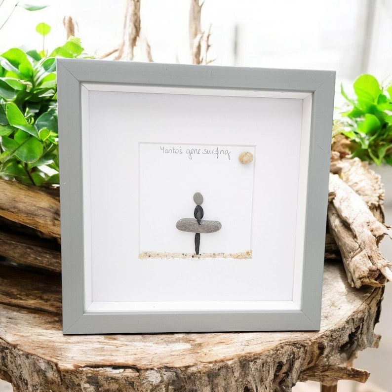 Surfers Gift Beach Lovers Personalised Pebble Picture , Surfing, Luxury Beach Decor, Family and Engagement Gift Framed Art bild 10