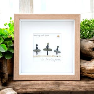 Surfers Gift Beach Lovers Personalised Pebble Picture , Surfing, Luxury Beach Decor, Family and Engagement Gift Framed Art bild 3