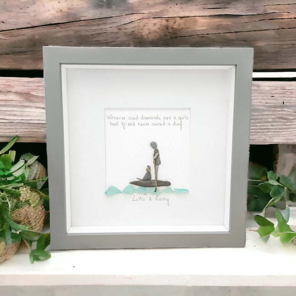 Paddleboard Paddleboarding SUP Gift Framed Personalised Pebble Art Picture ,Paddleboarders, Dogs Best Friends Decor Framed