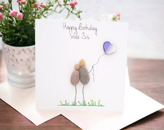 Sister Birthday Flowers Card Personalised Pebble Art, My Sister My Friend