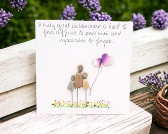 Childminder, Nanny, Teacher Thank you Gift Card Pebble Art Premium 300gsm Card - Nursery -  Personalised