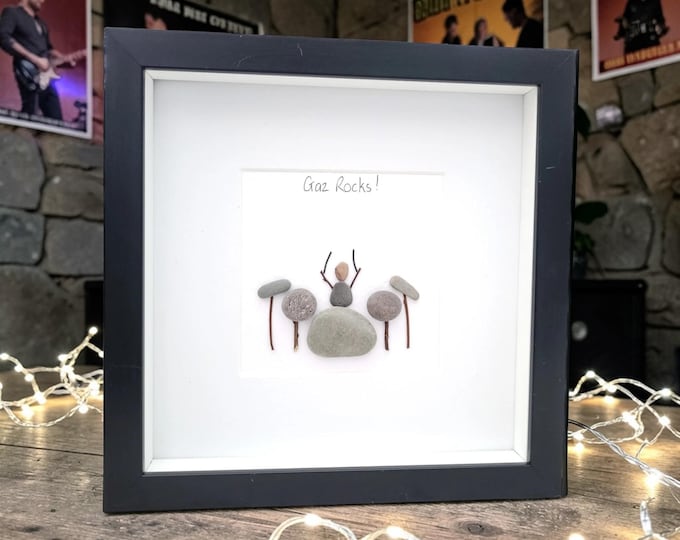 Drummer Personalised Pebble Art | Drummer Gift | Music Lover Gift | Drummer Wall Art | Musician Gift | Handmade Pebble Frame