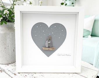Wedding Gift Pebble Art Frame Personalised | Anniversary for Couple | Husband Wife Pebble Picture | Engagement