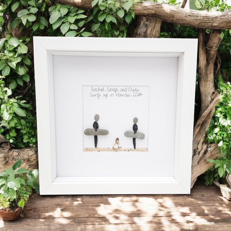 Surfers Gift Beach Lovers Personalised Pebble Picture , Surfing, Luxury Beach Decor, Family and Engagement Gift Framed Art bild 9