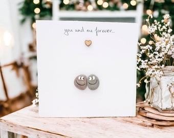 Wedding Anniversary Card Husband Wife I Love You Pebble Art Card Personalised, Girlfriend Boyfriend Card - You And Me Forever