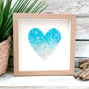 Blue Sea Glass Art Blue Ombre Heart Framed Coastal Beach Bathroom Decor image 5