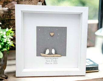 Wedding Gift Penguins Pebble Art Him Her Husband Wife Framed Penguins Stay Together For Life, Personalised Couple