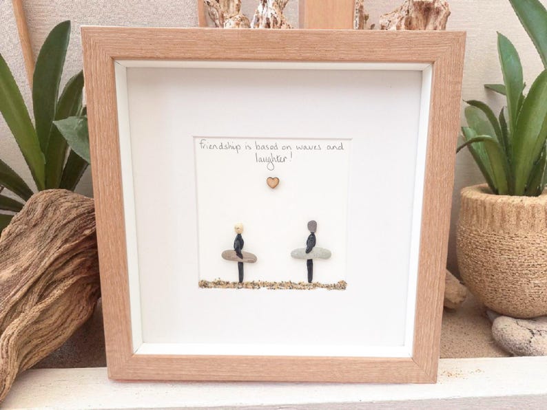 Surfers Gift Beach Lovers Personalised Pebble Picture , Surfing, Luxury Beach Decor, Family and Engagement Gift Framed Art bild 14