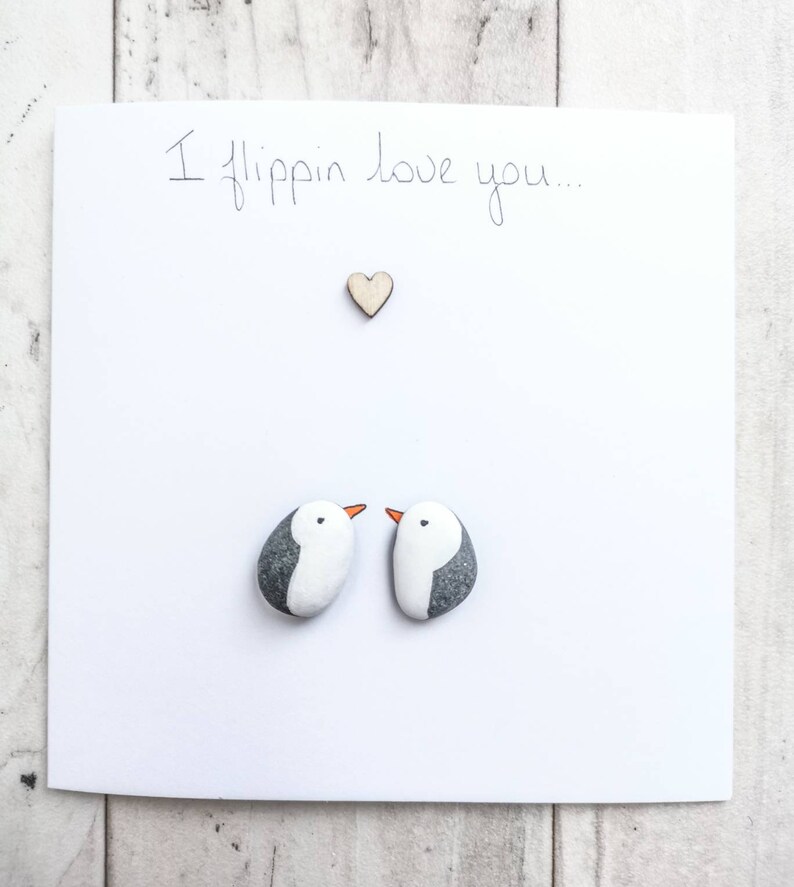 Pebble Art Card Penguin Love Fully Personalised I | Etsy