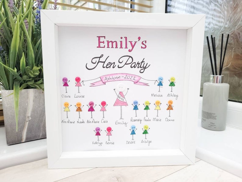 Hen Party, Gifts for Bride on Hen Do, Wedding Framed Button Picture Personalised Keepsake image 5