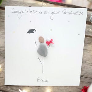 Graduation Congratulations Card, Exams, A Levels GCSEs Pebble Picture Handmade - Fully Personalised
