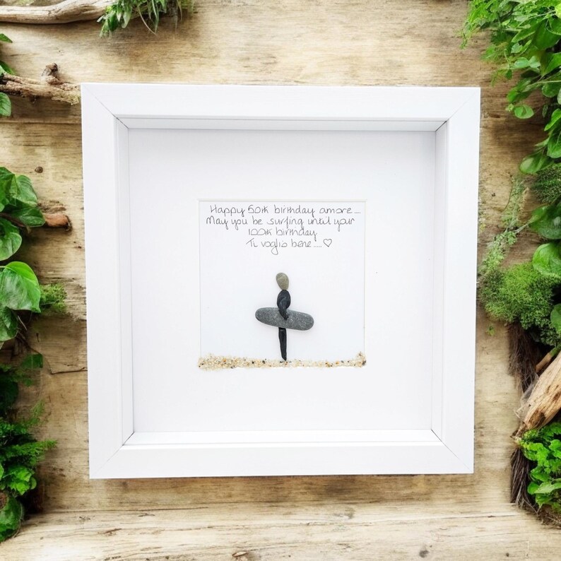 Surfers Gift Beach Lovers Personalised Pebble Picture , Surfing, Luxury Beach Decor, Family and Engagement Gift Framed Art bild 11