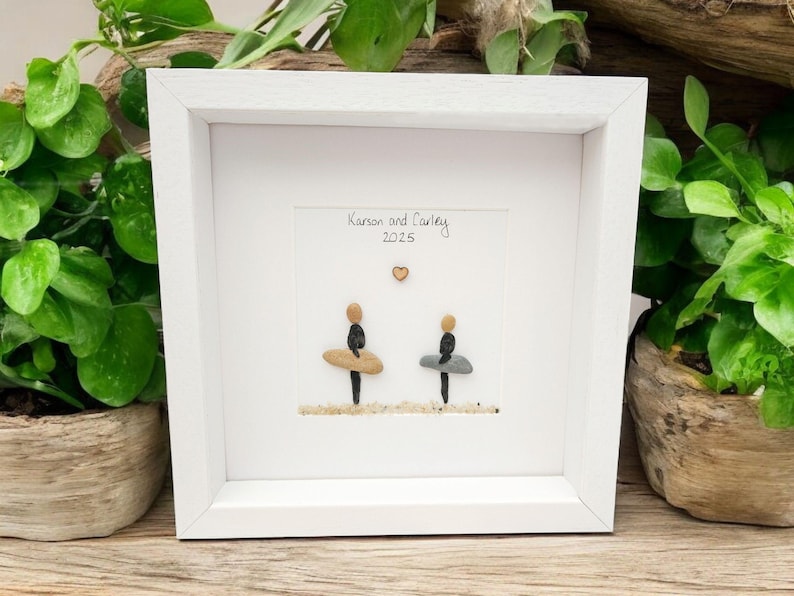 Surfers Gift Beach Lovers Personalised Pebble Picture , Surfing, Luxury Beach Decor, Family and Engagement Gift Framed Art bild 5