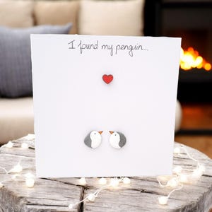 Carte d'anniversaire de mariage pingouins je t'aime mari femme lui elle, j'ai trouvé mon pingouin galets mignon personnalisé,