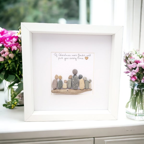 Grandma, Nana Framed Gift for Mothers Day, Nanny Family Pebble Art Personalised From Grandchildren