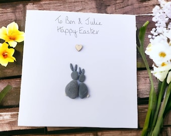 Easter Card Husband Wife, I Love You Bunny For Him Her Bespoke Pebble Art Personalised