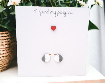 Penguins Wedding Anniversary I Flippin Love You Card husband wife Him Her, I Found My Penguin Pebble Art Penguins,  Personalised,