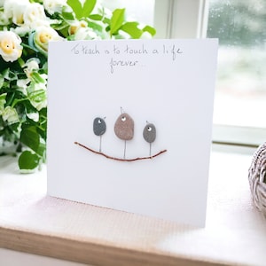 Teacher Thank you Gift Card Personalised Childminder, Nanny, Pebble Picture Premium White 300gsm  Card and envelope 5" x 5" - Nursery Art