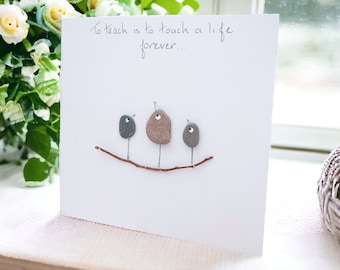 Teacher Thank you Card Personalised Childminder, Nanny, Pebble Art Premium White Card and envelope 5" x 5" - Nursery