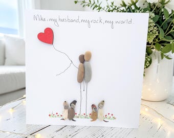 Husband Birthday Card: Boyfriend, Fiance Pebble Art Personalised Handmade Keepsake