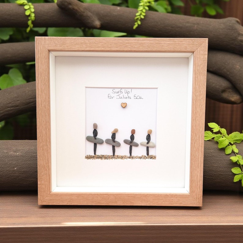 Surfers Gift Beach Lovers Personalised Pebble Picture , Surfing, Luxury Beach Decor, Family and Engagement Gift Framed Art bild 13