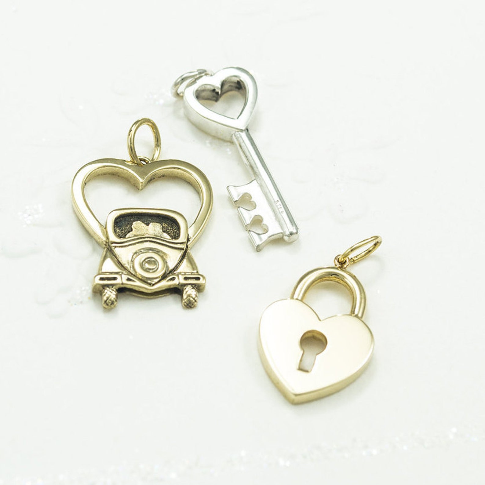 Padlock Heart Pendant / 14k gold or Sterling charm / Charm Etsy