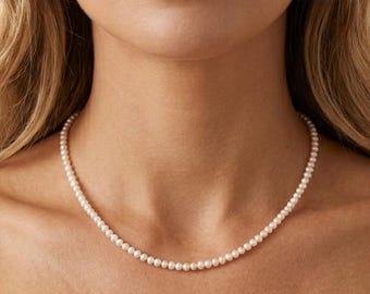 Dainty Baroque Rice Pearls Choker Necklace, Bridal Elegant Irregular White Pearl Jewellery for Weddings Bridesmaids Gift, Minimalist Wedding