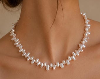 Dainty Baroque Rice Pearls Choker Necklace, Bridal Elegant Irregular White Pearl Jewellery for Weddings & Bridesmaids Gift