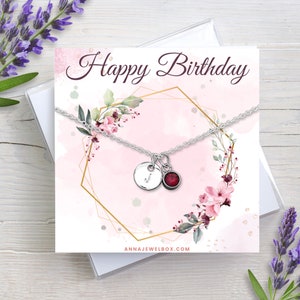 Collana con iniziale di pietra portafortuna con nome personalizzato, carta personalizzata regalo di anniversario per la mamma, collana con pietra portafortuna regalo di anniversario, regalo di compleanno per la mamma