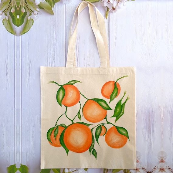 Oranges Vine Hand Painted Bag Cute Canvas Tote Bag Eco 