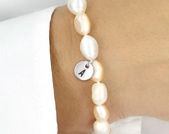 Personalised Pearl Silver Bracelet, Sterling Silver Pearl Bracelet, Dainty Pearl Bracelet, Minimalist Jewellery Gift for Her