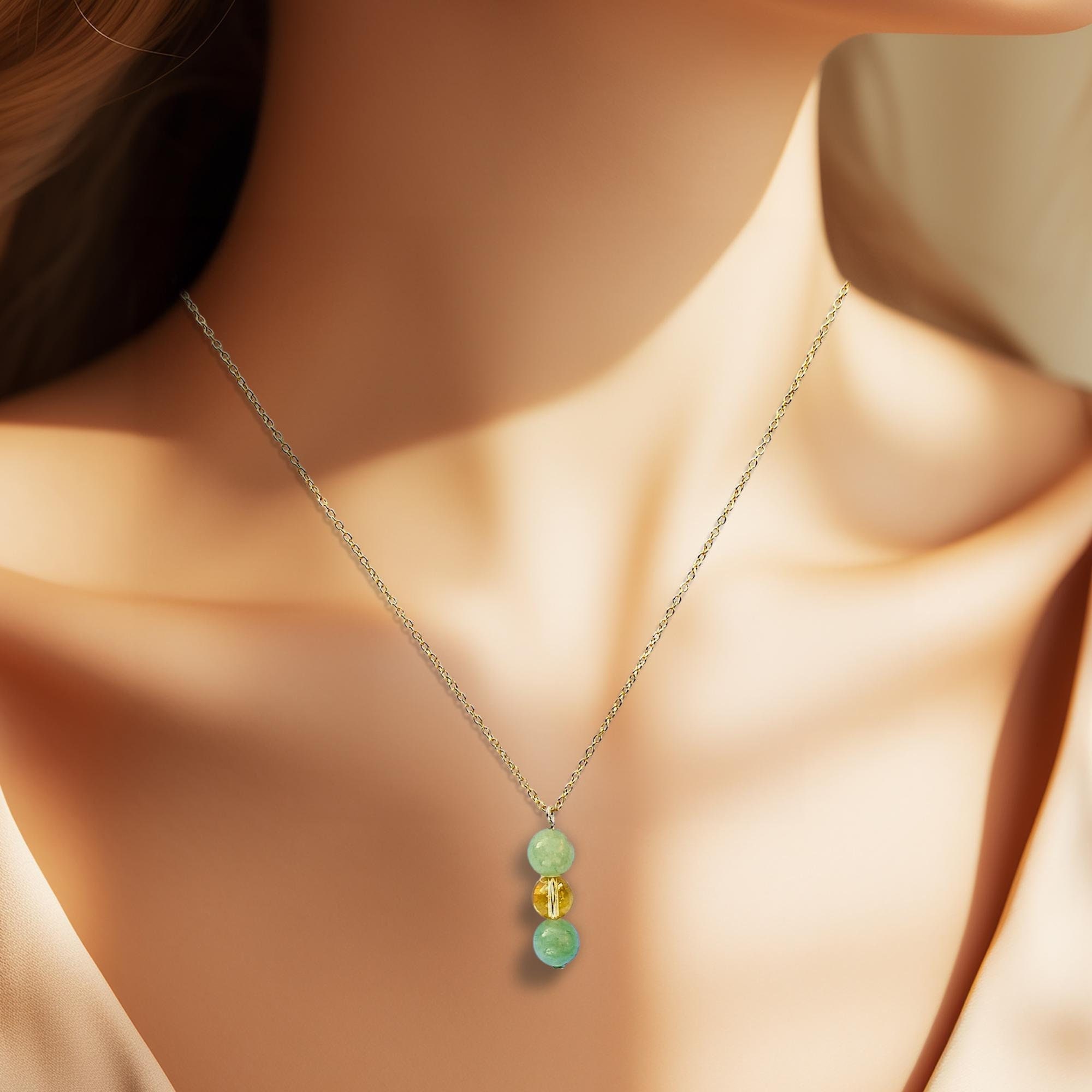 Handmade Citrine and Jade Pendant Necklace for Money Attraction Abundance Prosperity Manifestation Gemstone Unique Jewelry Gift For Her