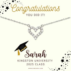 Caja de regalo con collar de corazón de graduación: tarjeta personalizada, regalo de graduación para ella, hija, hermana, amiga, recuerdo de graduación 2025