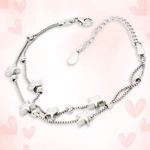 Pulseira de estrela de prata delicada em camadas personalizada, conjunto de joias, pulseira de corrente com contas, cartão de aniversário feito à mão, presente para ela