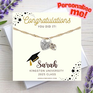 Caja de regalo con collar de corazón de graduación: tarjeta personalizada, regalo de graduación para ella, hija, hermana, amiga, recuerdo de graduación 2025