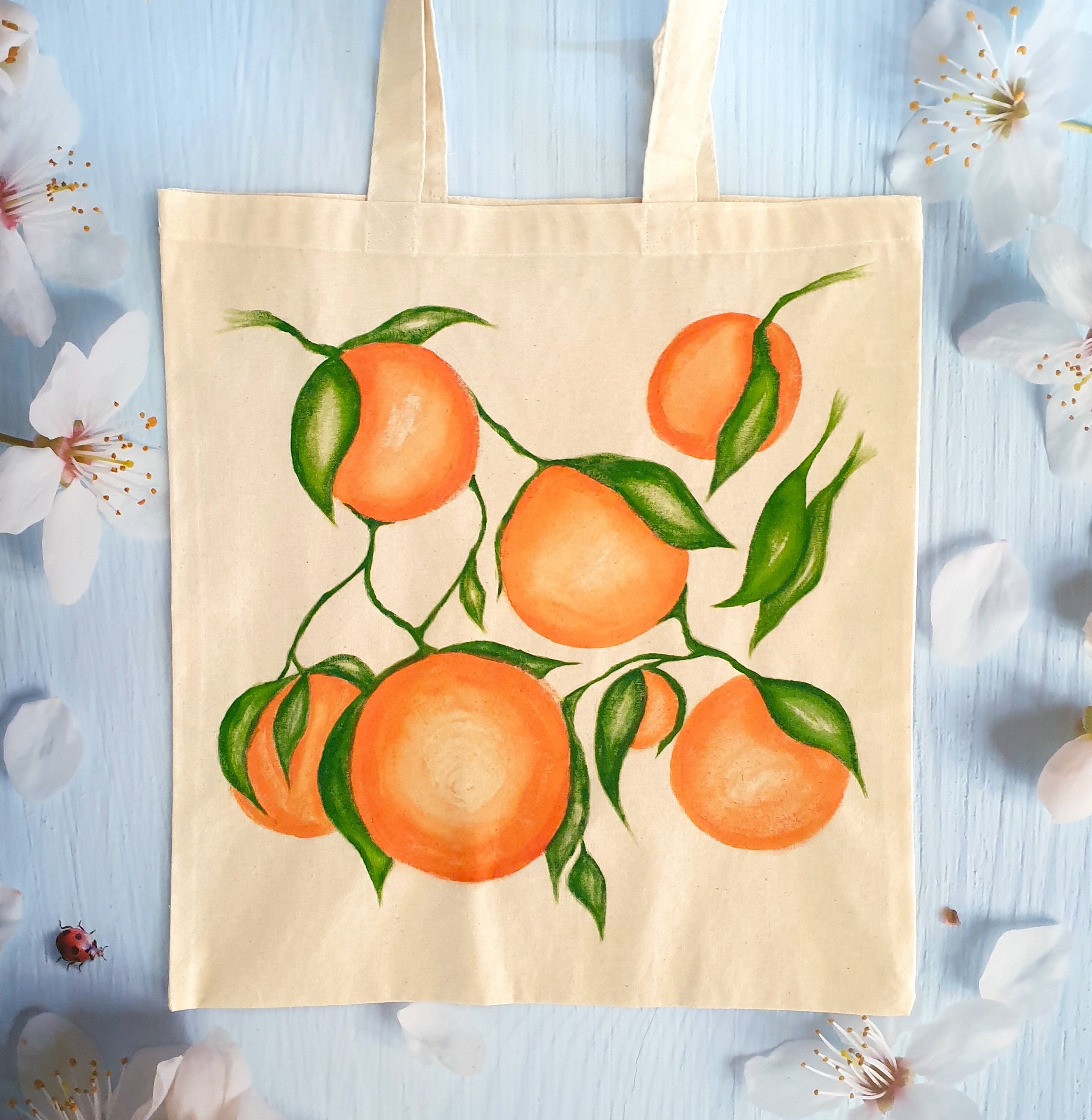 Hand Painted Canvas Pencil Case / Make-up Bag With Oranges