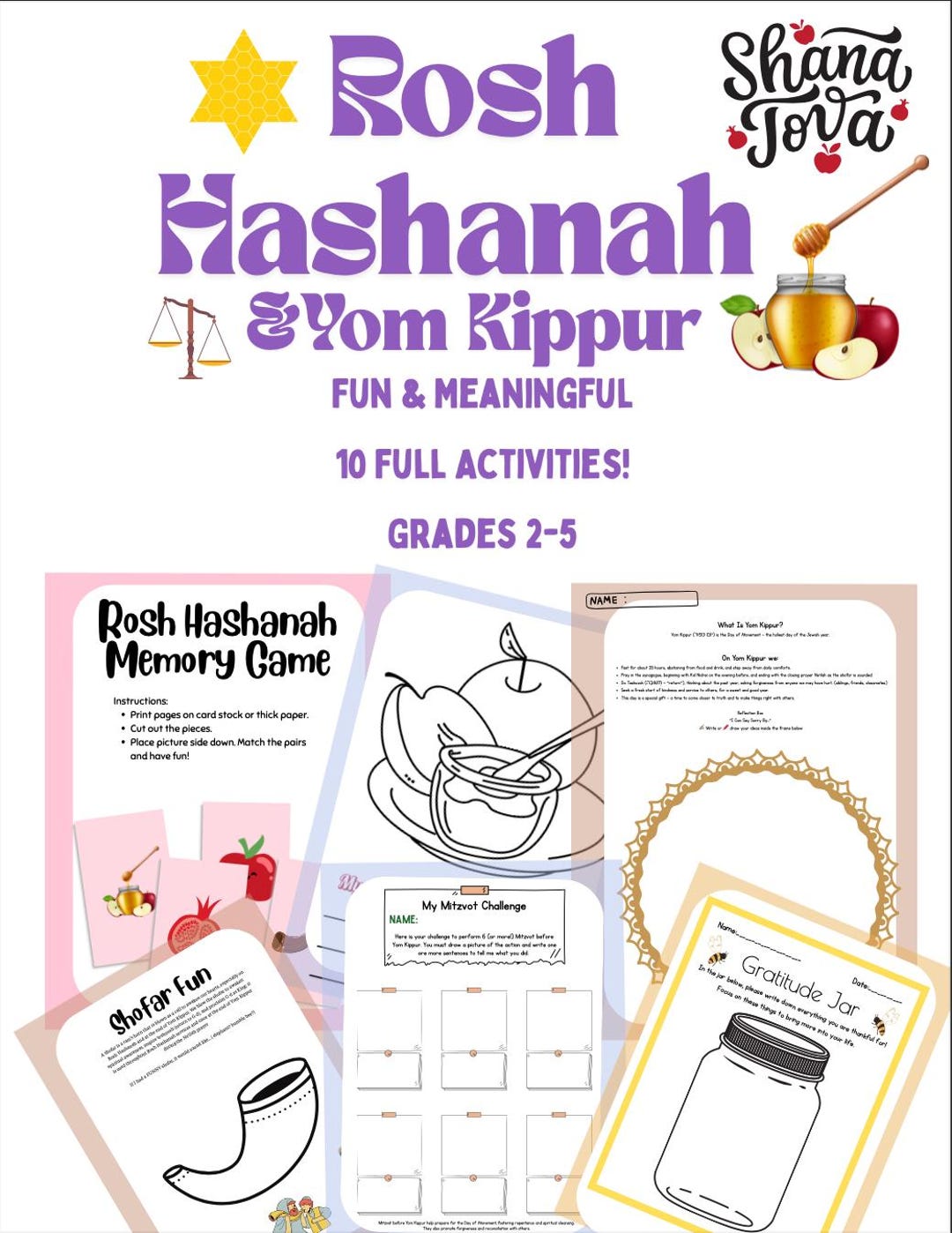 Rosh Hashanah & Yom Kippur Activities Packet Grades 2-5 - Etsy