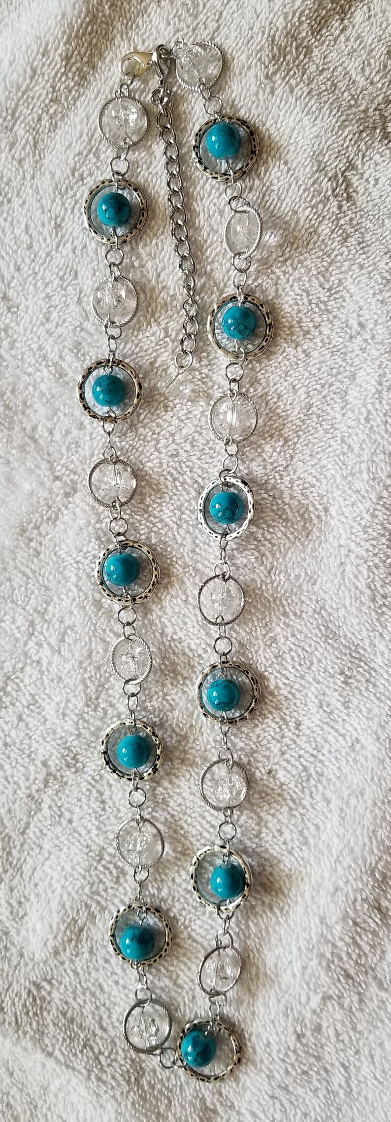 24 Round 8 mm Turquoise Bead and Link Necklace