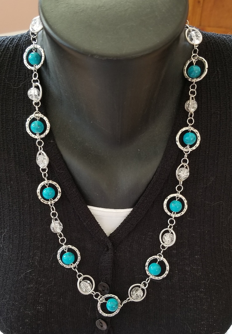 24 Round 8 mm Turquoise Bead and Link Necklace