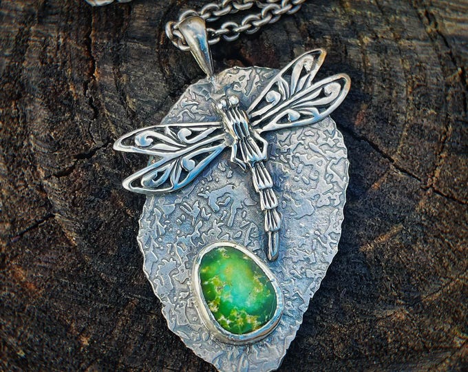 Ala Sonara Dragonfly Pendant Necklace in Sterling Silver with Sonoran Turquoise Handmade OOAK