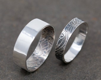 Sterling Silber Eheringe, Eheringe Set, Paar Versprechen Ringe Set, passende Paare Ringe, Floral Ringe, Silber Floral Ringe Set