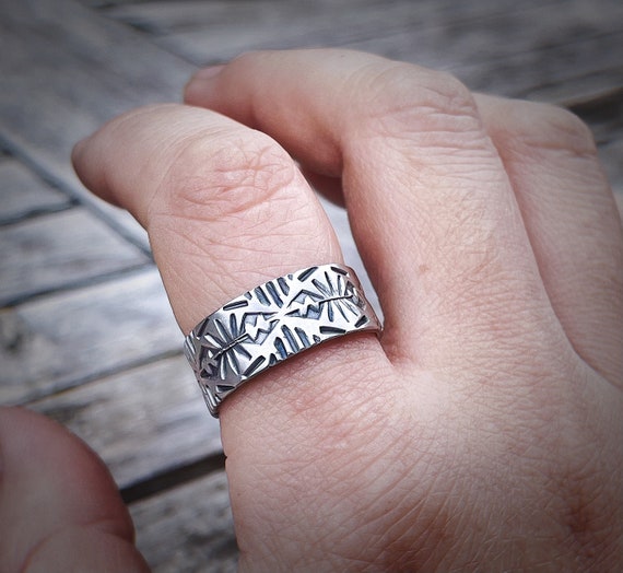 8mm Wide Chunky Sterling Silver Navajo Ring, Hand Stamped Ring